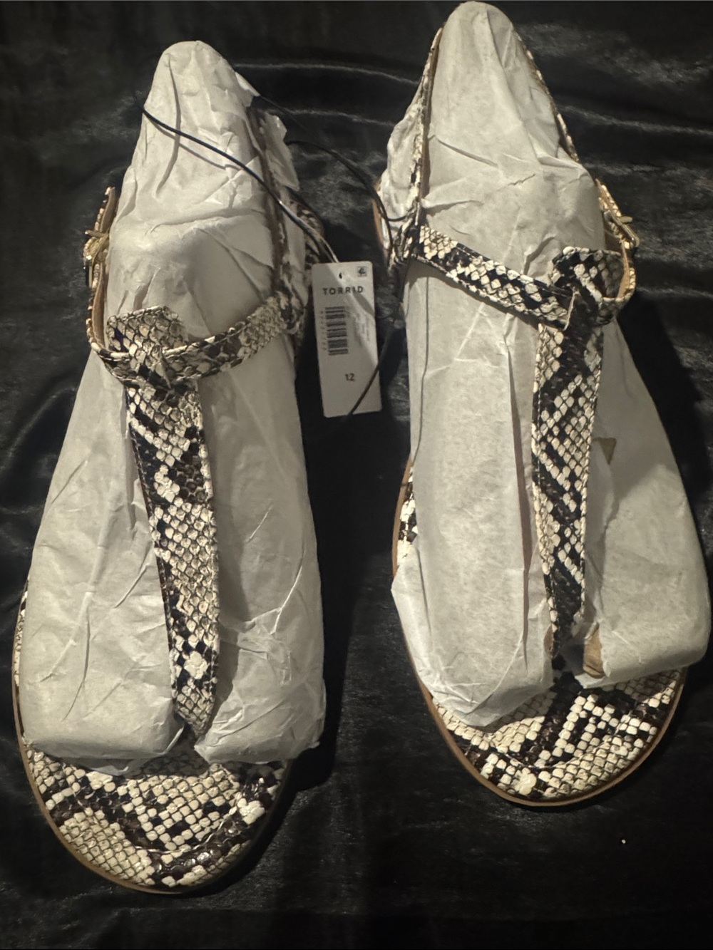 torrid Snake-Print T-Strap Sandals in Black and Cream
